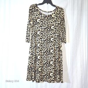 VIISHOW WOMENS ROUND NECK 3/4 SLEEVES LEOPARD PRINT DRESS SIZE MEDIUM